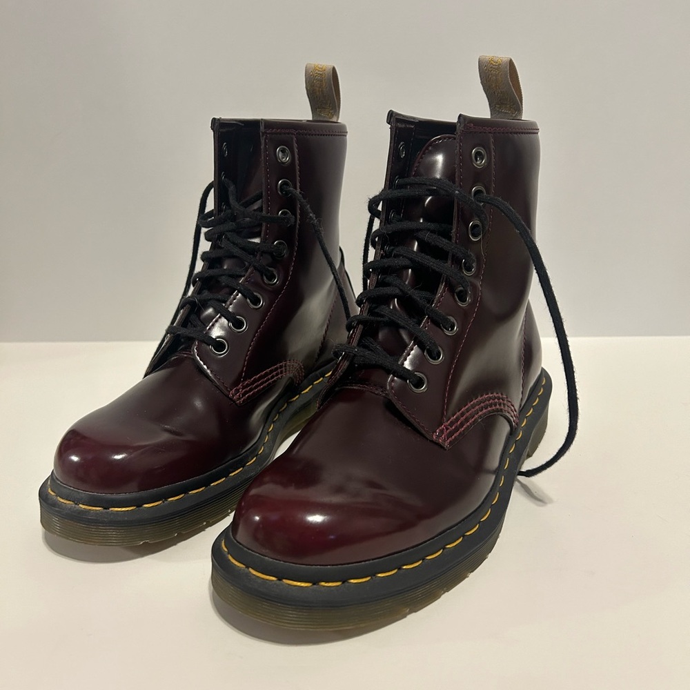 Doc Martens Vegan 1460 Lace Up Boots in color cherry red size 7 women’s US